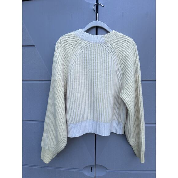NAADAM Wool Cashmere Ribbed Color Block Fisherman Sweater Cardigan XS Cozy Crop - Picture 9 of 13